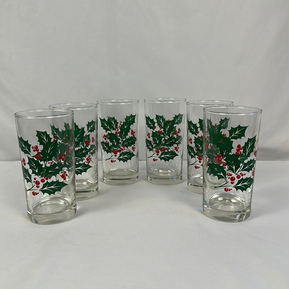 VINTAGE Bartlett Collins/Tumblers Set Of 6 Holly  Glasses
